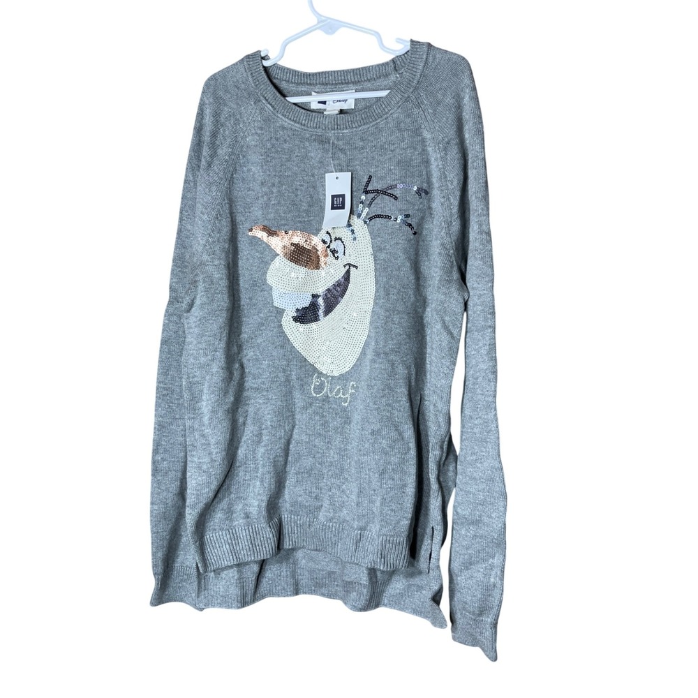 GAP Disney Olaf Sequin Sweater Kids XXL 14/16 Gray‎ Long Sleeve Crew Neck